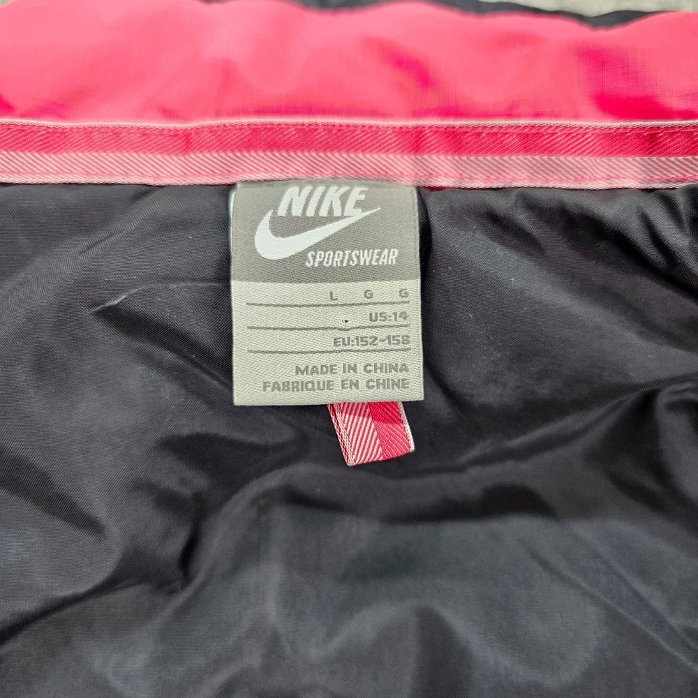Nike Kids 14‎ Puffer Vest Black Pink Logo Zip Up Padded Sleeveless Jacket